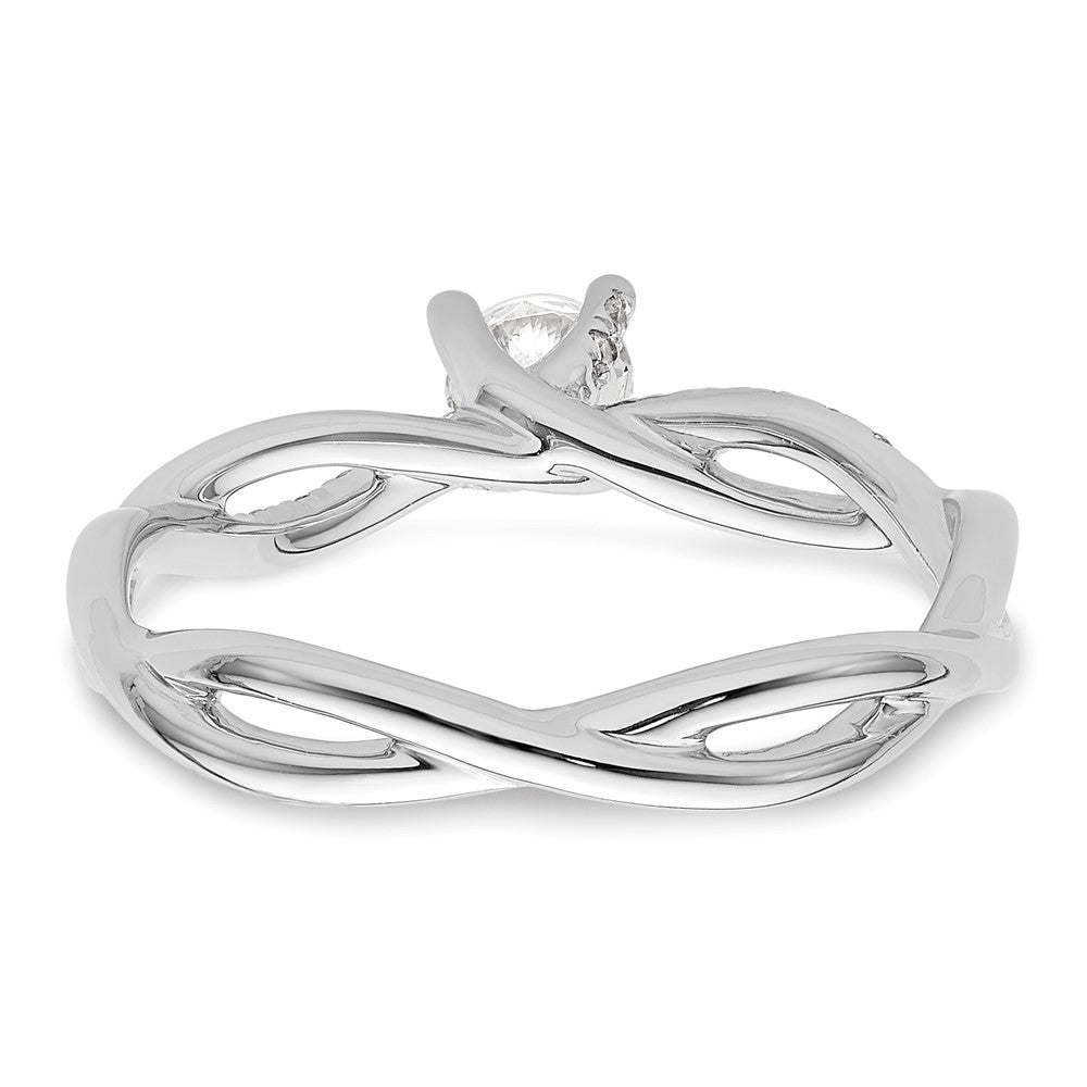 14K White Gold Criss-Cross (Holds 1/4 carat (4.1mm) Round Center) 1/8 carat Diamond Semi-mount Engagement Ring