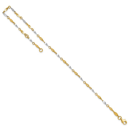 14K Two-Tone Gold Polished Twisted Link 9 Inch Plus 1 Inch Extender - Total 10 Inch Anklet