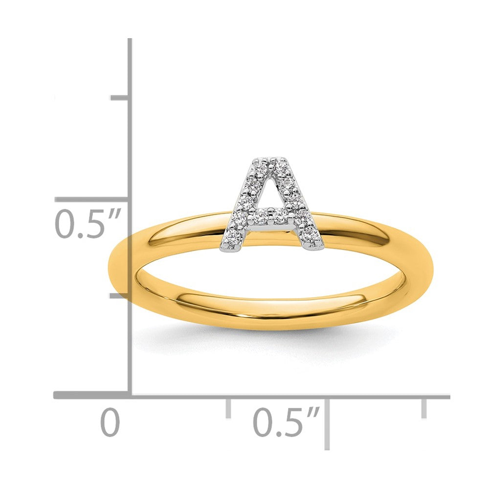 14K Yellow Gold Stackable Diamond Initial A Size 7 Ring