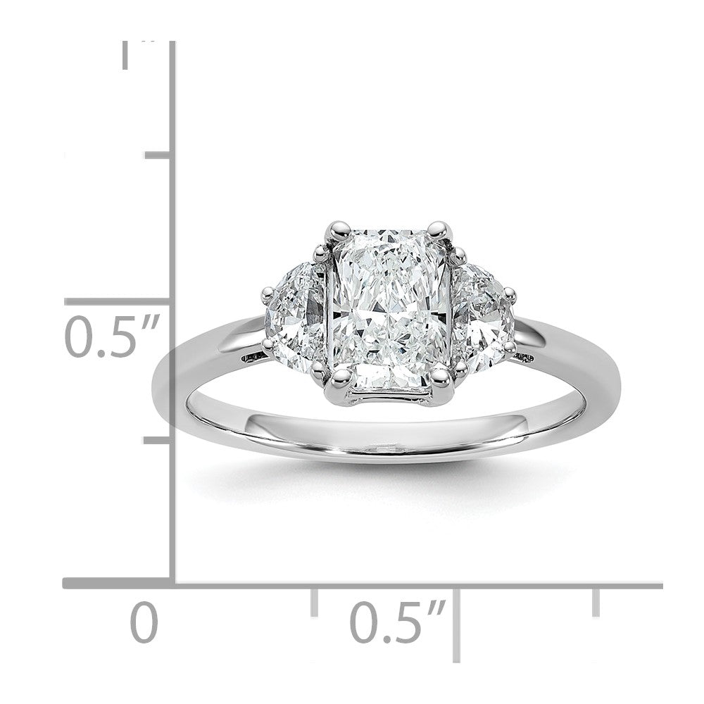 14K White Gold 1 3/8 carat Certified Lab Grown Diamond VS/SI+ G+ Radiant and Half Moon Complete Three Stone Engagement Ring