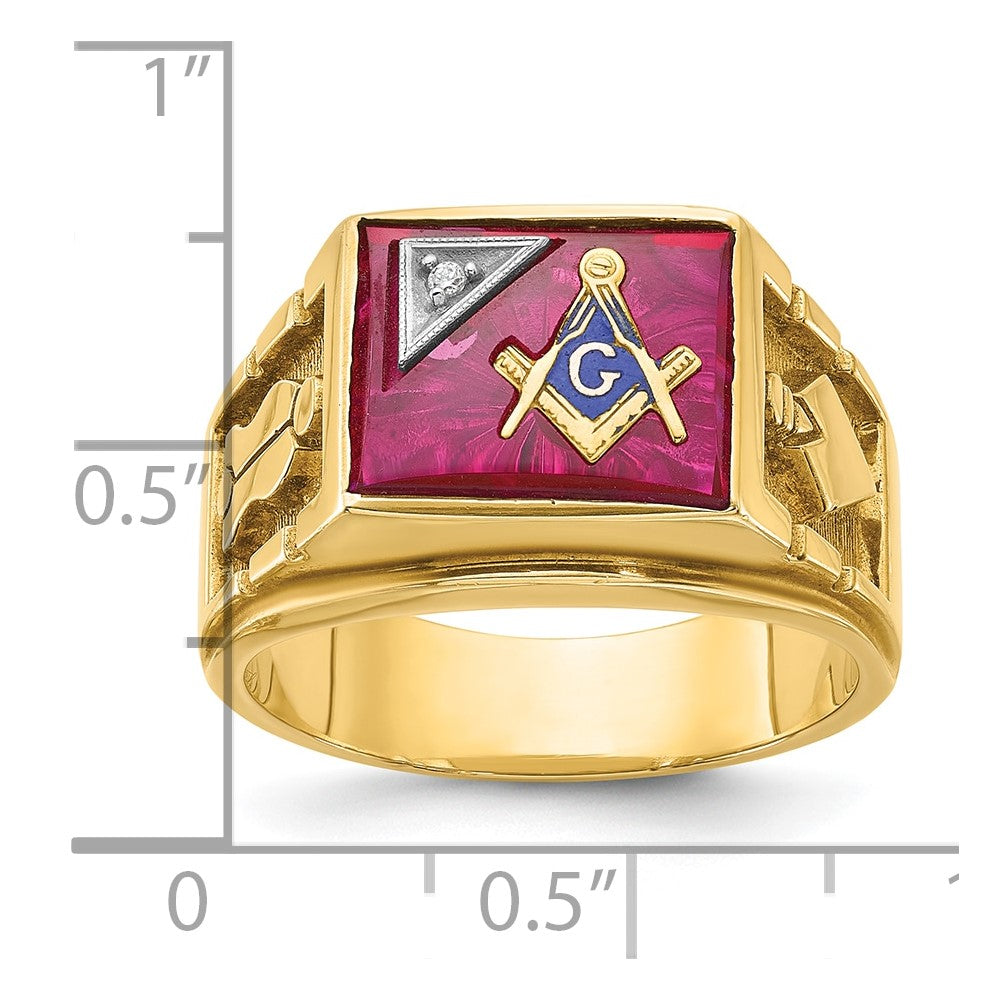 IBGoodman 14K Two-tone Men's Polished and Textured with Lab Created Ruby and Diamond Blue Lodge Master Masonic Ring
