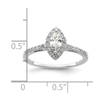 14K White Gold Halo (Holds 1/2 carat (8x4mm) Marquise Center) 1/4 carat Diamond Semi-mount Engagement Ring