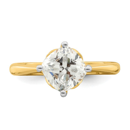 14K Yellow Gold (Holds 2 carat (7.60 mm) Cushion-cut) 4-Prong with 1/15 carat Diamond Leaf Design Semi-Mount Engagement Ring