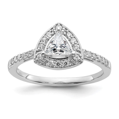 14K White Gold Halo Plus (Holds 1/2 carat (5.00mm) Trillion Center) 1/4 carat Diamond Semi-Mount Engagement Ring