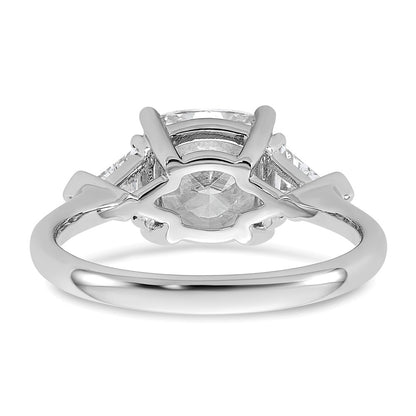 14K White Gold 5/8 carat Lab Grown Diamond VS/SI+ G+ Triangle 2 1/2 carat Cushion Center Semi Mount Three Stone Engagement Ring
