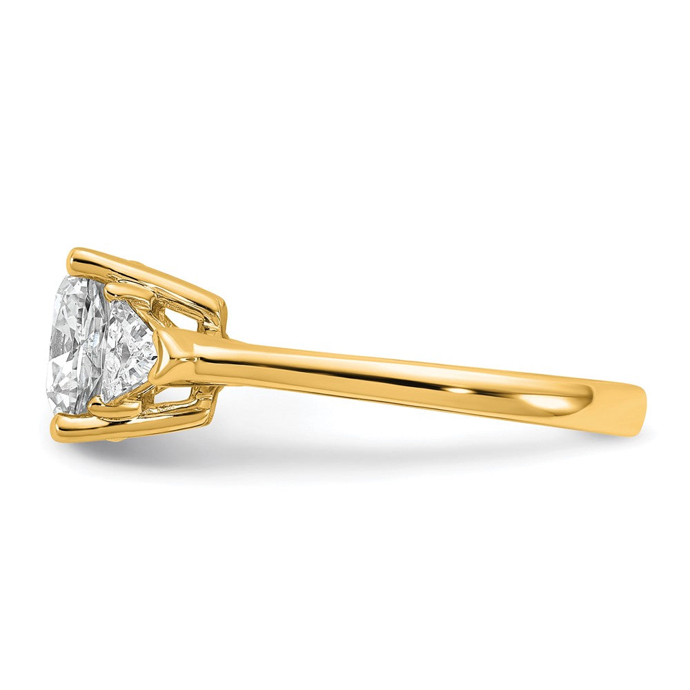14K Yellow Gold 3 1/8 carat Certified Lab Grown Diamond VS+ F+ Cushion and Triangle Complete Three Stone Engagement Ring