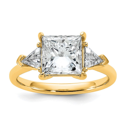 14K Yellow Gold 3 1/8 carat Certified Lab Grown Diamond VS/SI+ G+ Princess and Trillion Complete Three Stone Engagement Ring