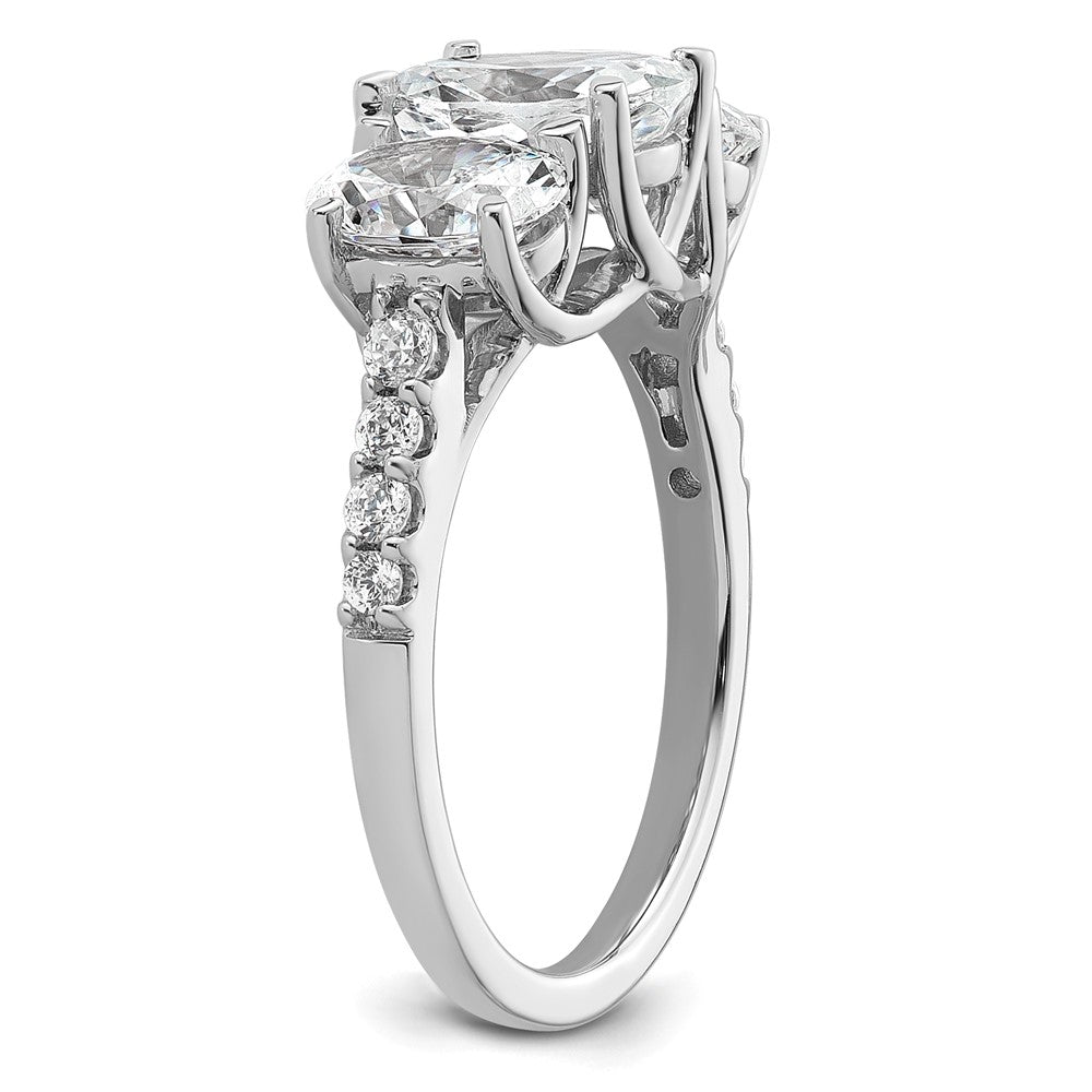 14K White Gold 2 3/4 carat Lab Grown Diamond VS+ F+ Oval Complete Three Stone Engagement Ring
