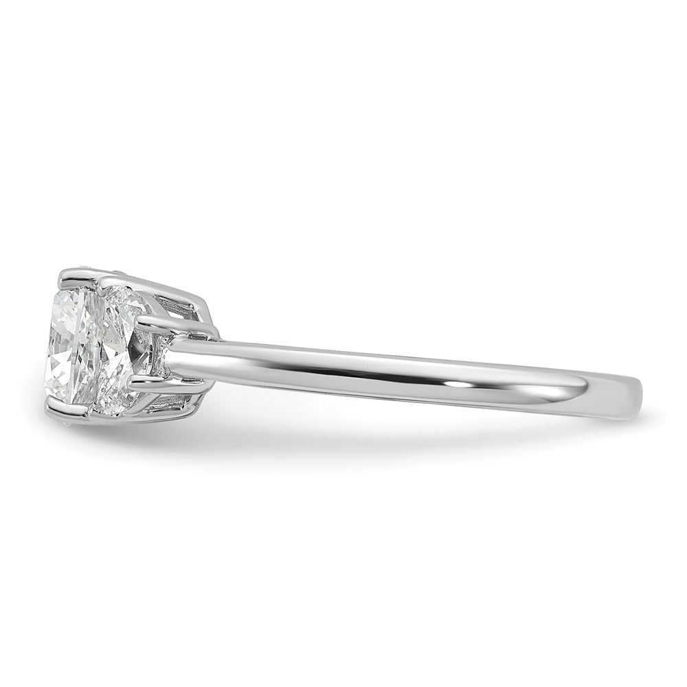 14K White Gold 2 carat Certified Lab Grown Diamond VS/SI+ G+ Complete Cushion and Half Moon Three Stone Engagement Ring