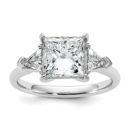 14K White Gold 5/8 carat Lab Grown Diamond VS/SI+ G+ Trillion and 2 1/2 carat Princess Center Semi Mount Three Stone Engagement Ring