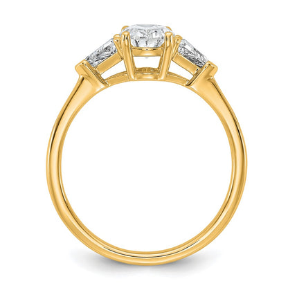 14K Yellow Gold 1/2 carat Lab Grown Diamond VS+ F+ Trillion and 1 carat Oval Center Semi Mount Three Stone Engagement Ring