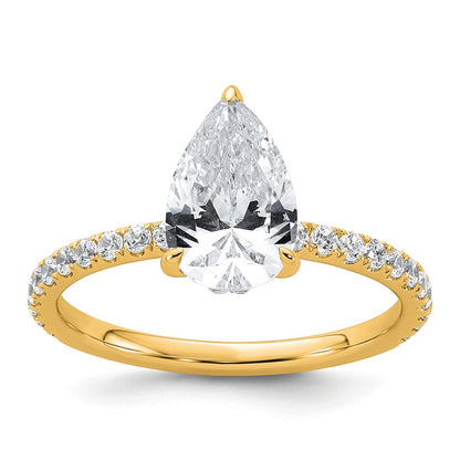14K Yellow Gold 2 carat Certified Lab Grown Diamond VS+ F+ Pear Complete Solitaire with Flair Engagement Ring