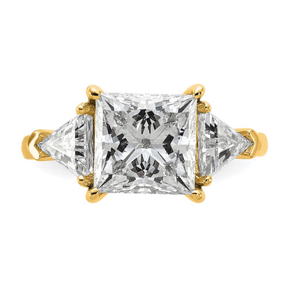 14K Yellow Gold 4 1/8 carat Certified Lab Grown Diamond VS/SI+ G+ Princess and Trillion Complete Three Stone Engagement Ring