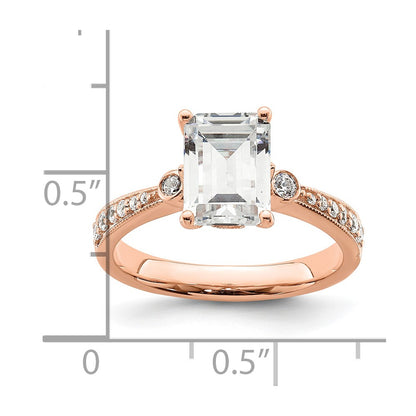 14K Rose Gold (Holds 2 carat (8.7x6.4mm) Emerald-cut Center) 1/5 carat Diamond Semi-Mount Engagement Ring
