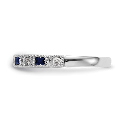 14K White Gold 1/10 carat Diamond and Blue Sapphire Complete Wedding Band Ring