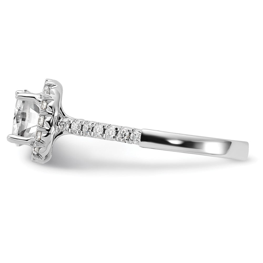 True Origin 14K White Gold 1/2 carat Lab Grown Diamond VS+ F+ Semi-Mount Cushion Halo Engagement Ring