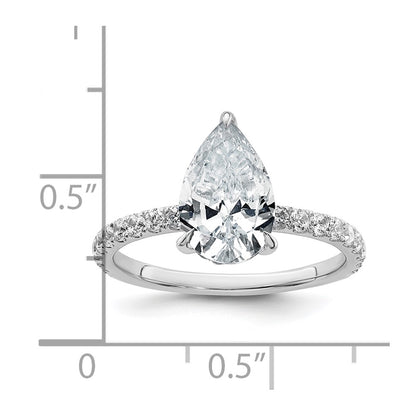 14K White Gold 2 5/8 carat Certified Lab Grown Diamond VS+ F+ Pear Complete Solitaire with Flair Engagement Ring