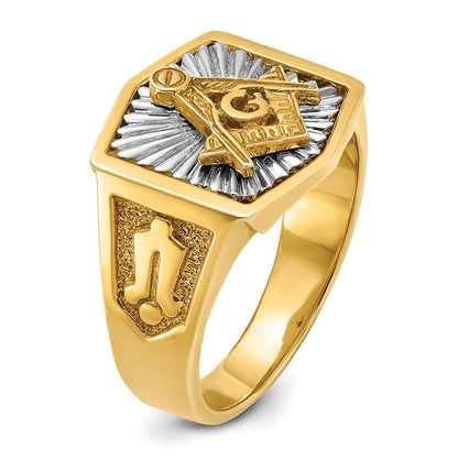 IBGoodman 14K Two-tone Men's Polished and Textured Sun Ray Blue Lodge Master Masonic Ring