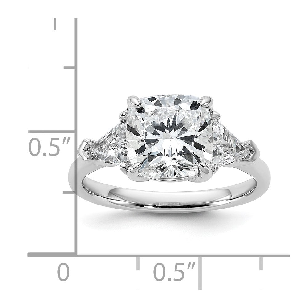 14K White Gold 4 carat Certified Lab Grown Diamond VS/SI+ G+ Cushion and Triangle Complete Three Stone Engagement Ring