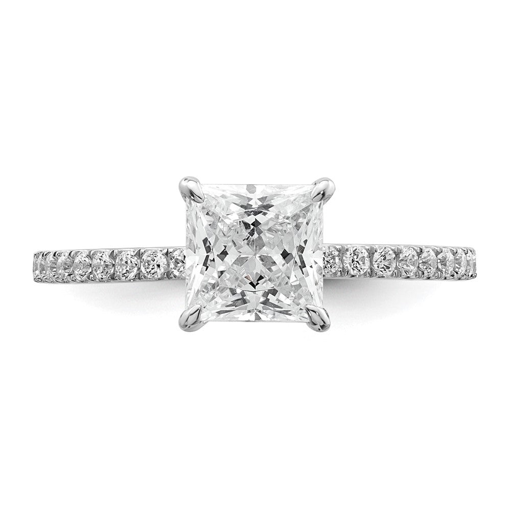 14K White Gold 1 3/8 carat Certified Lab Grown Diamond VS/SI+ G+ Princess Complete Solitaire with Flair Engagement Ring