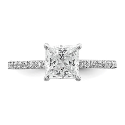 14K White Gold 1 3/8 carat Certified Lab Grown Diamond VS/SI+ G+ Princess Complete Solitaire with Flair Engagement Ring