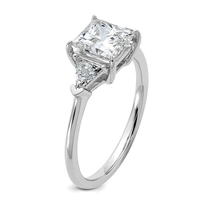 14K White Gold 2 carat Certified Lab Grown Diamond VS+ F+ Princess and Trillion Complete Three Stone Engagement Ring