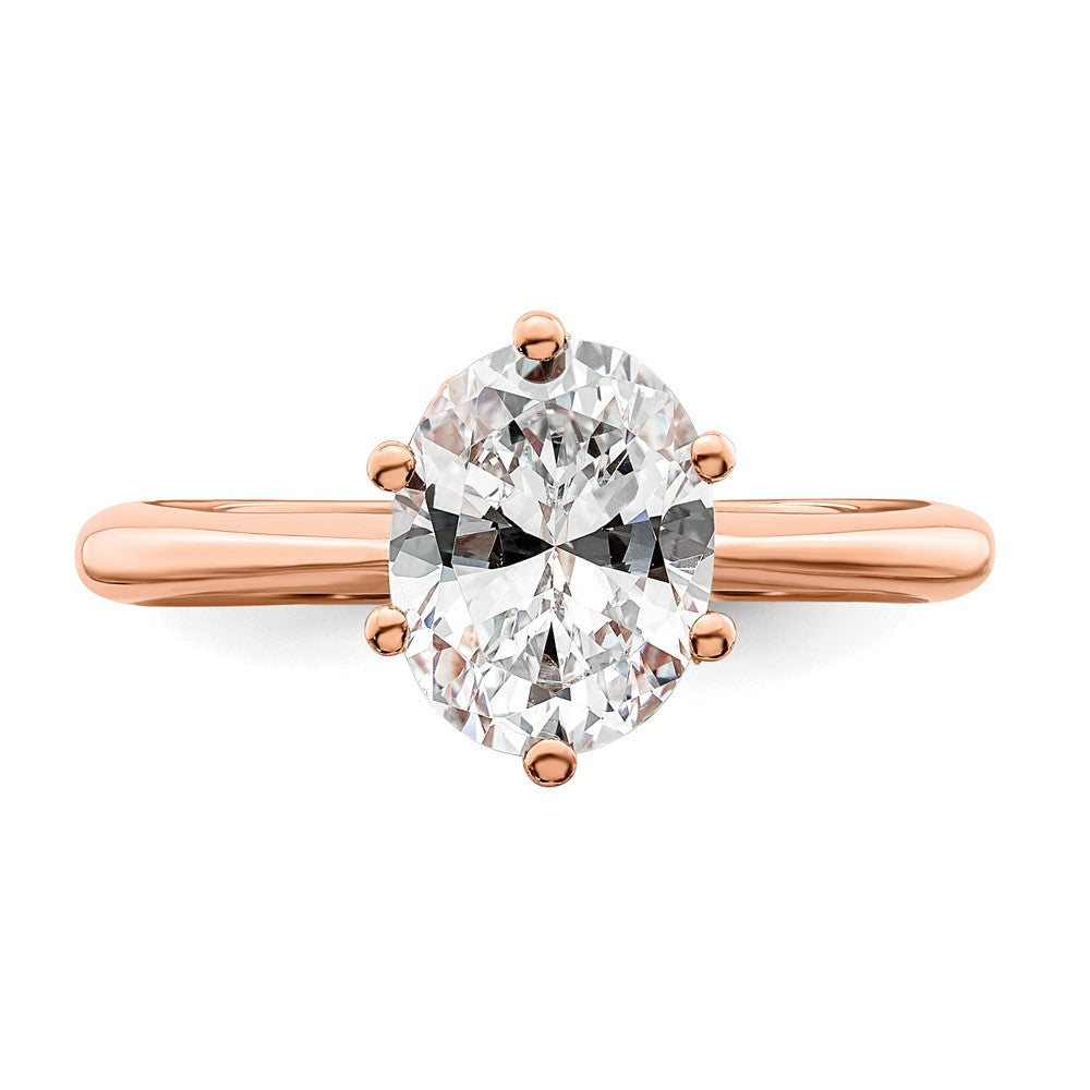14K Rose Gold (Holds 2 carat (8.5x6.5mm) Oval) 6-Prong with 1/20 carat Diamond Leaf Design Semi-Mount Engagement Ring