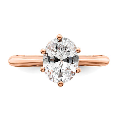 14K Rose Gold (Holds 2 carat (8.5x6.5mm) Oval) 6-Prong with 1/20 carat Diamond Leaf Design Semi-Mount Engagement Ring