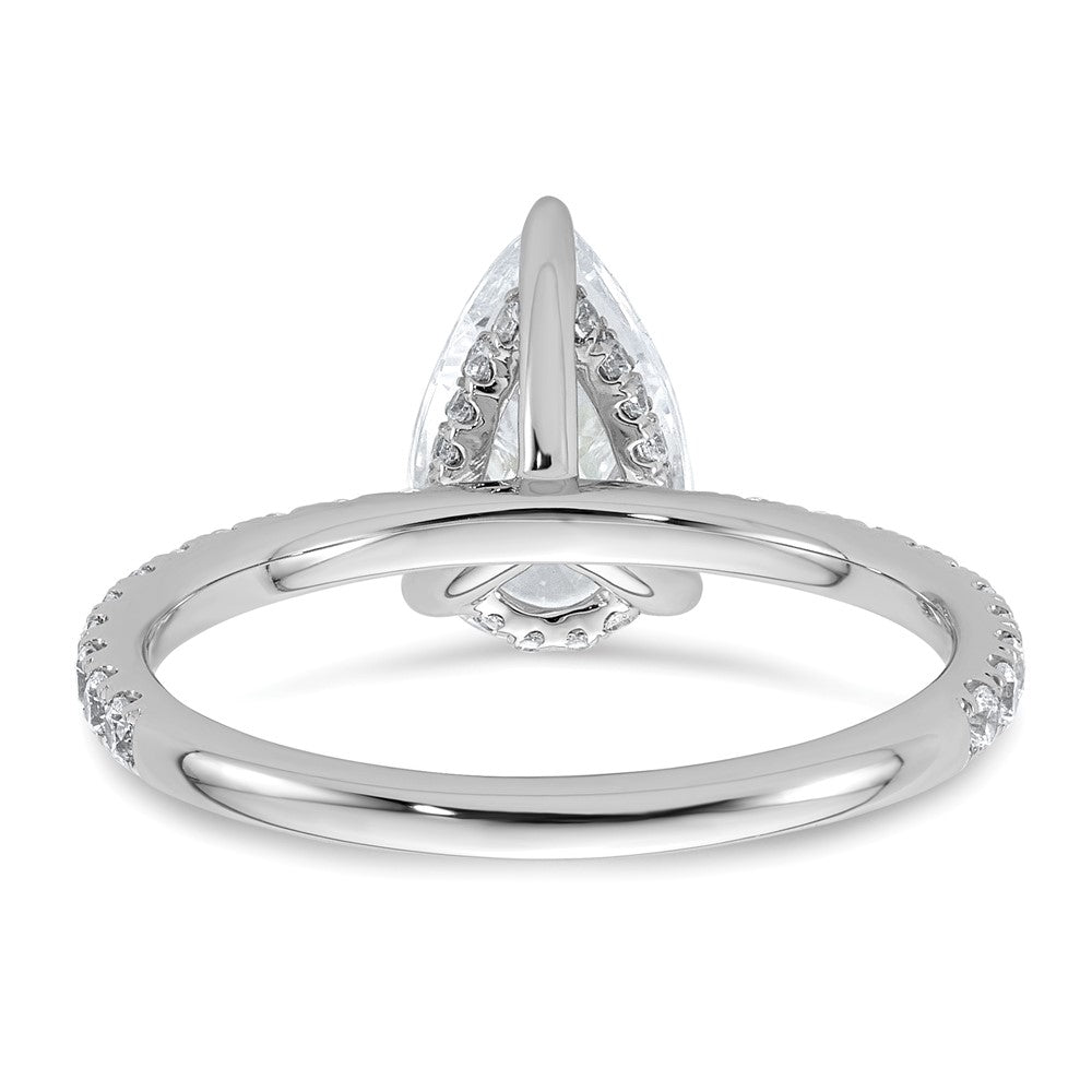 14K White Gold 2 carat Certified Lab Grown Diamond VS/SI+ G+ Pear Complete Solitaire with Flair Engagement Ring