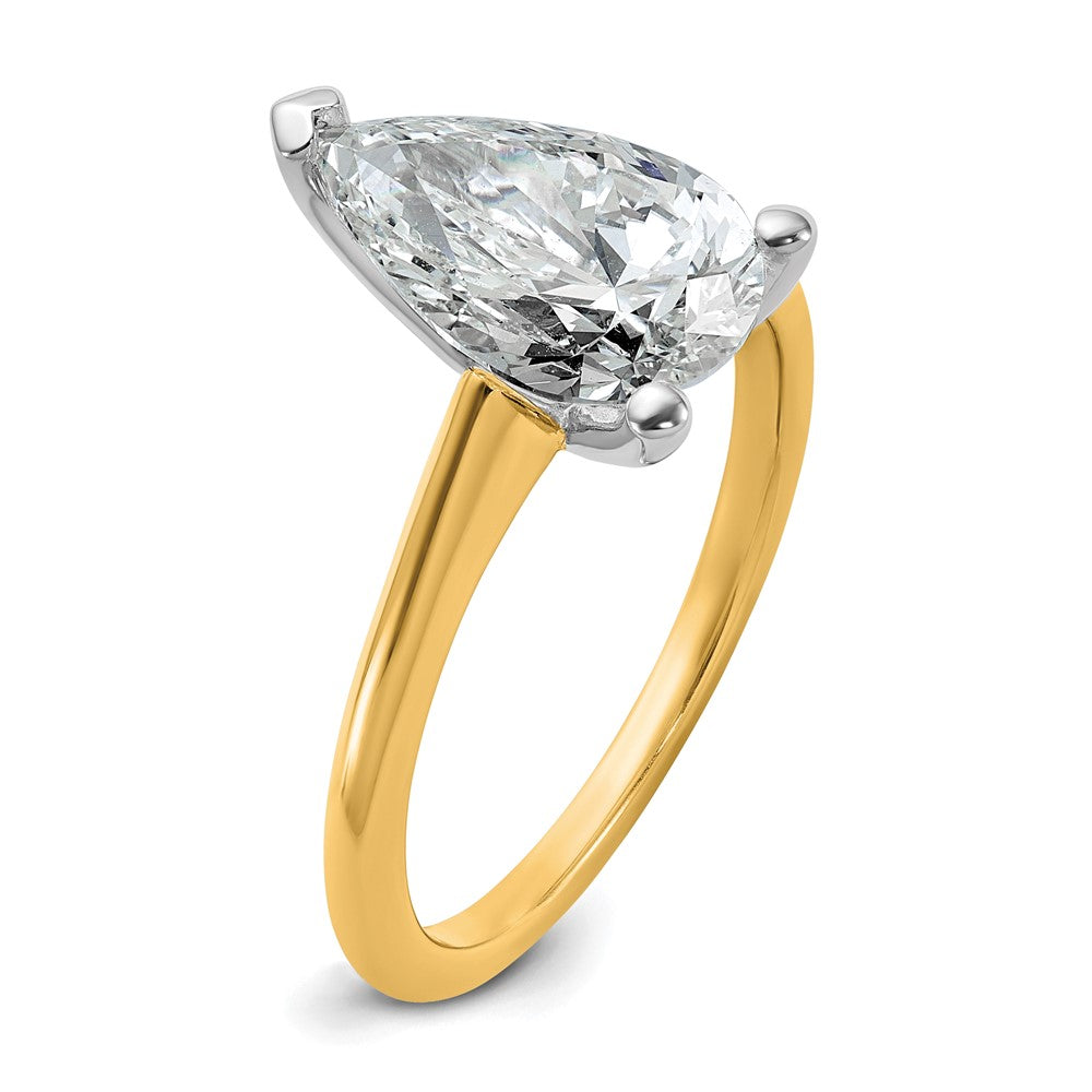 14K Two-Tone Gold Two-tone 2 1/2 carat Certified Lab Grown Diamond VS+ F+ Pear Solitaire Complete Engagement Ring