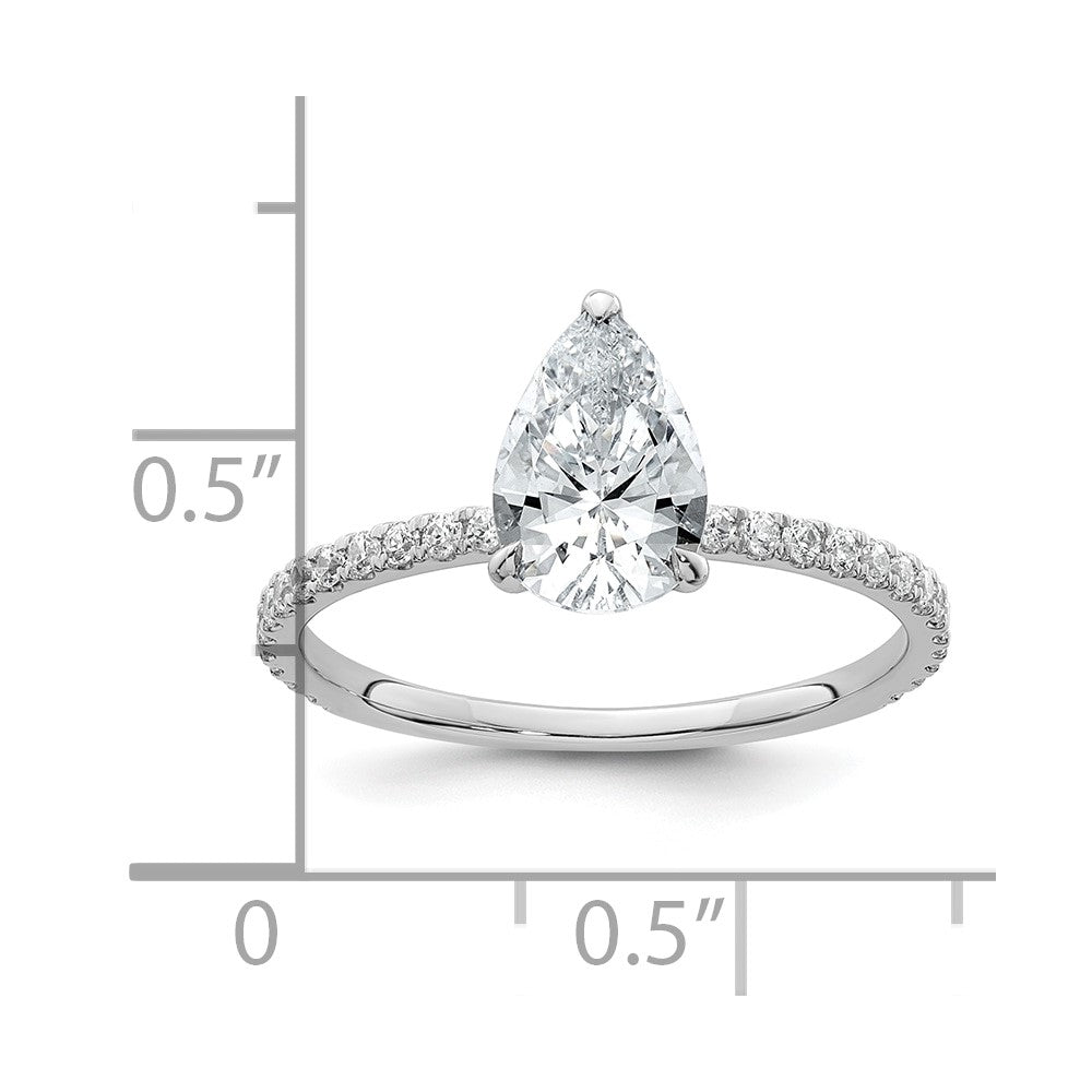 14K White Gold 1 3/8 carat Certified Lab Grown Diamond VS+ F+ Pear Complete Solitaire with Flair Engagement Ring