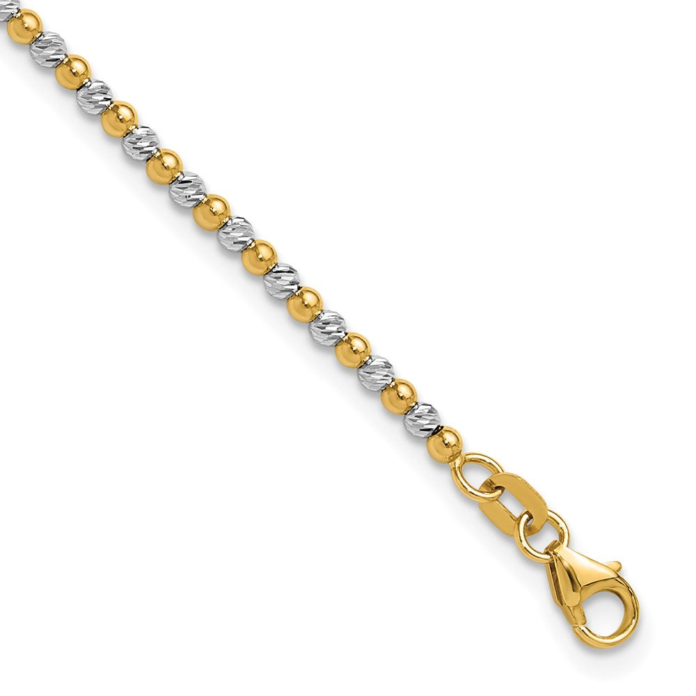 14K Two-Tone Gold Two-tone Diamond-cut Beaded 7.5 Inch Bracelet