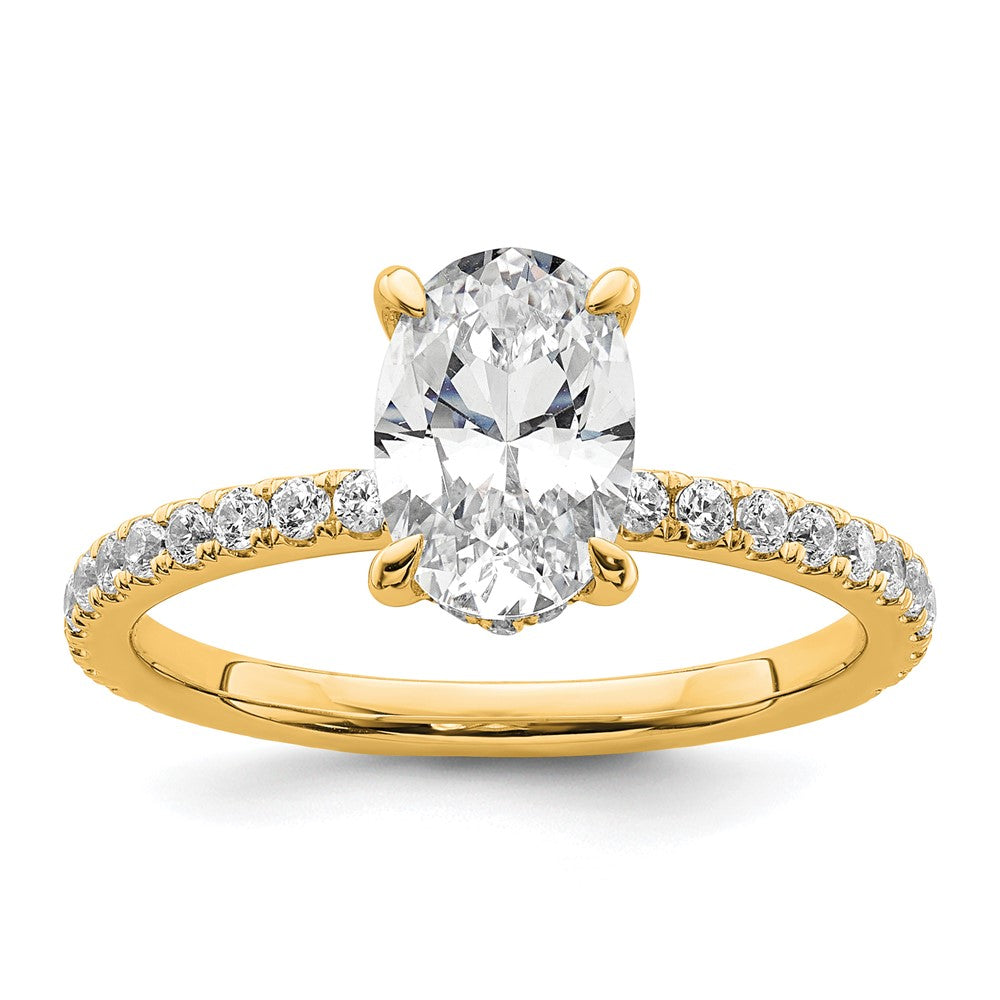 14K Yellow Gold 1 7/8 carat Certified Lab Grown Diamond VS+ F+ Oval Complete Solitaire with Flair Engagement Ring