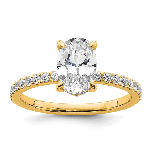 14K Yellow Gold 1 7/8 carat Certified Lab Grown Diamond VS+ F+ Oval Complete Solitaire with Flair Engagement Ring