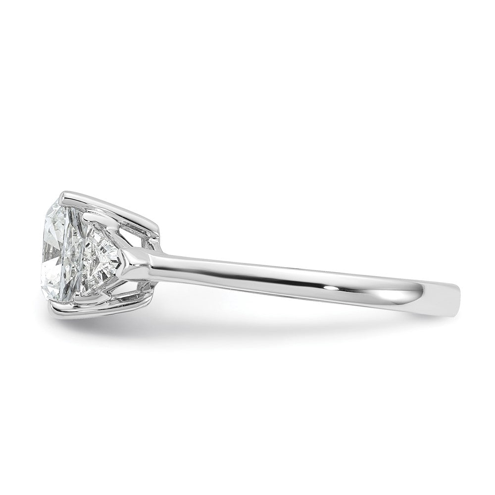 14K White Gold 1/2 carat Lab Grown Diamond VS+ F+ Triangle 2 carat Cushion Center Semi Mount Three Stone Engagement Ring