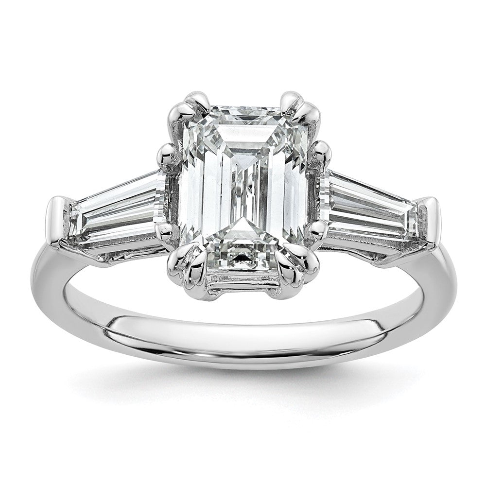 14K White Gold 1 3/4 carat Lab Grown Diamond VS+ F+ Complete Emerald and Tapered Baguette Engagement Ring