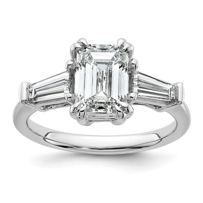 14K White Gold 1 3/4 carat Lab Grown Diamond VS+ F+ Complete Emerald and Tapered Baguette Engagement Ring