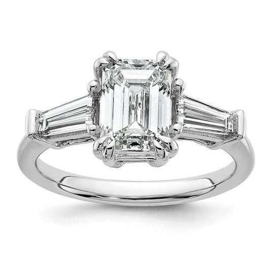 14K White Gold 1 3/4 carat Lab Grown Diamond VS+ F+ Complete Emerald and Tapered Baguette Engagement Ring