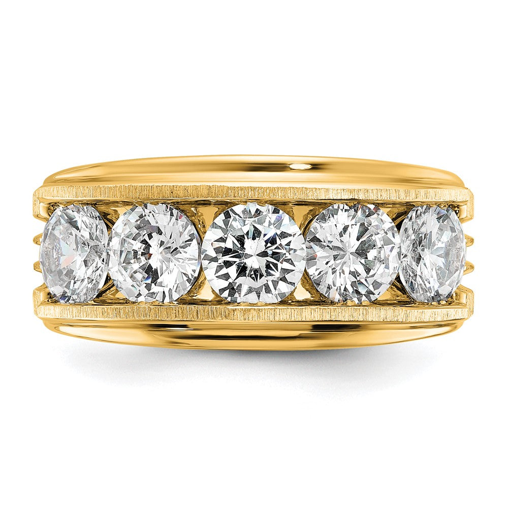 True Origin IBGoodman 14K 3 1/2 carat Lab Grown Diamond VS+ F+ Five Stone Complete Polished Brushed and Grooved Men's Ring