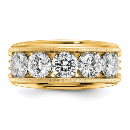 True Origin IBGoodman 14K 3 1/2 carat Lab Grown Diamond VS+ F+ Five Stone Complete Polished Brushed and Grooved Men's Ring