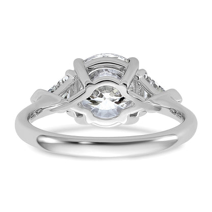 14K White Gold 3 1/8 carat Certified Lab Grown Diamond VS+ F+ Round and Triangle Complete Three Stone Engagement Ring