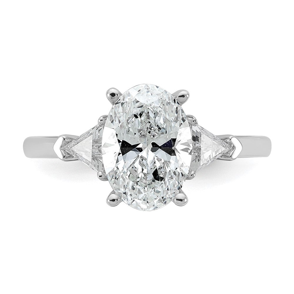 14K White Gold 2 1/2 carat Certified Lab Grown Diamond VS/SI+ G+ Complete Oval and Trillion Three Stone Engagement Ring