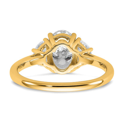 14K Yellow Gold 2 carat Certified Lab Grown Diamond VS+ F+ Complete Oval and Half Moon Three Stone Engagement Ring