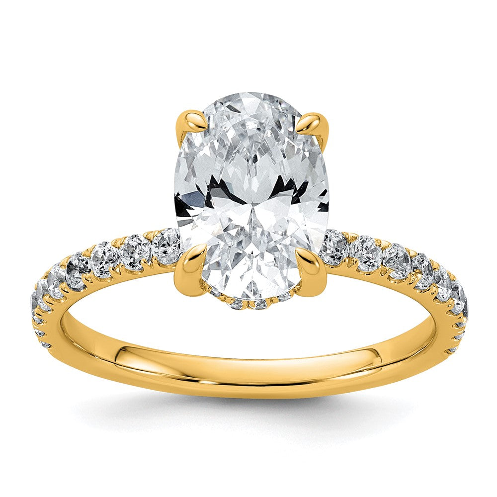 14K Yellow Gold 2 5/8 carat Certified Lab Grown Diamond VS+ F+ Oval Complete Solitaire with Flair Engagement Ring
