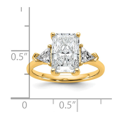 14K Yellow Gold 3 1/8 carat Certified Lab Grown Diamond VS/SI+ G+ Radiant and Triangle Complete Three Stone Engagement Ring
