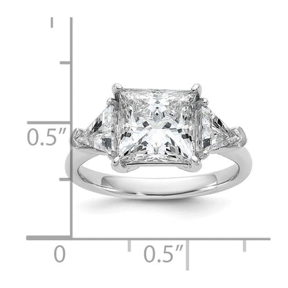 14K White Gold 1 1/8 carat Lab Grown Diamond VS/SI+ G+ Trillion and 3 carat Princess Center Semi Mount Three Stone Engagement Ring