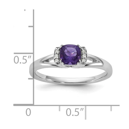 14K White Gold Polished Diamond and Amethyst Fashion Ring