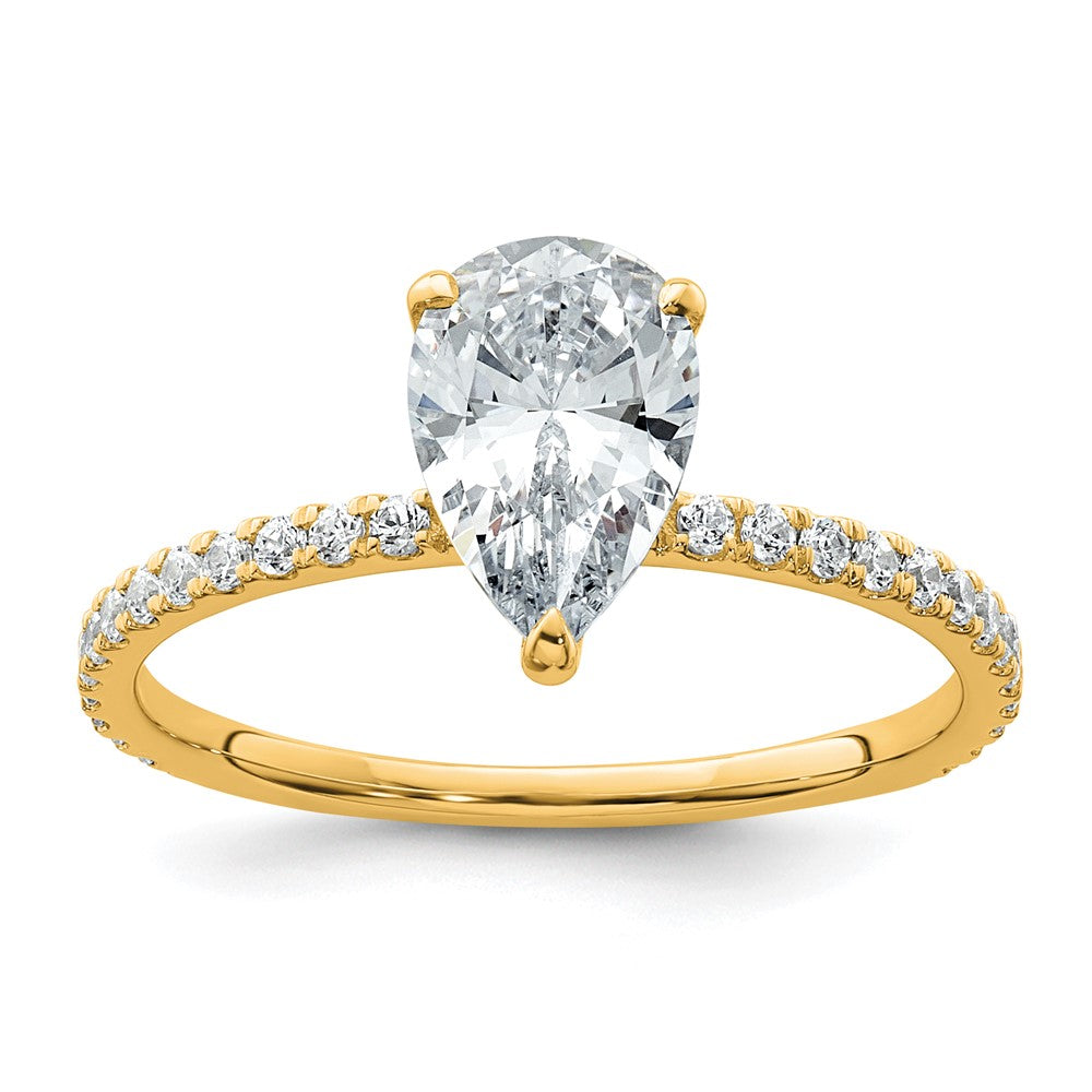 14K Yellow Gold 1 3/8 carat Certified Lab Grown Diamond VS+ F+ Pear Complete Solitaire with Flair Engagement Ring