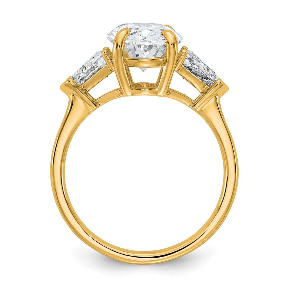 14K Yellow Gold 4 1/8 carat Certified Lab Grown Diamond VS/SI+ G+ Complete Oval and Trillion Three Stone Engagement Ring