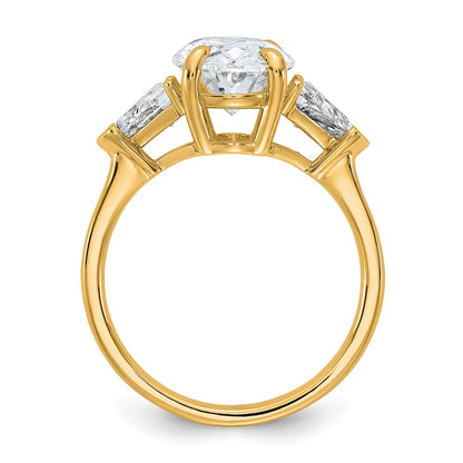 14K Yellow Gold 4 1/8 carat Certified Lab Grown Diamond VS/SI+ G+ Complete Oval and Trillion Three Stone Engagement Ring